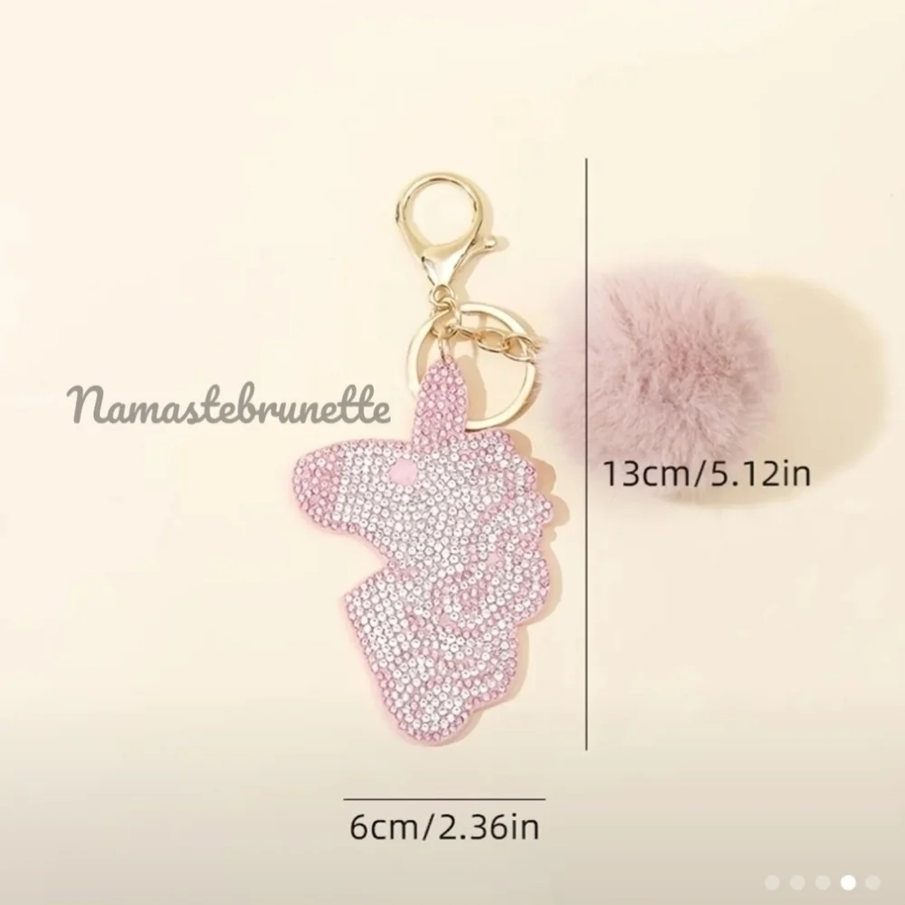 2/$16 Rhinestone Unicorn Pom Pom Keychain Bag Charm